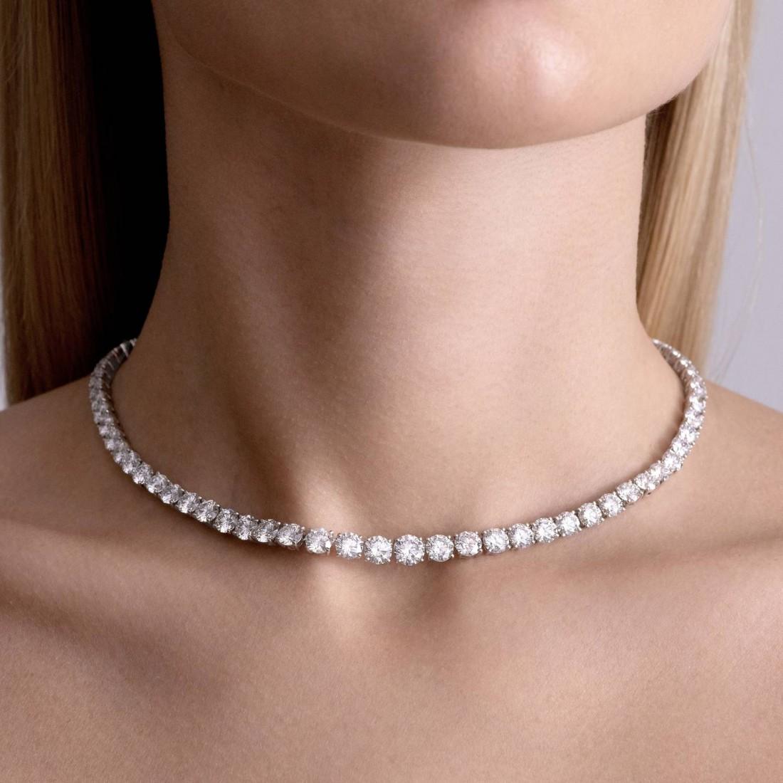 Contemporary 20 Carat Natural Diamond Full Tennis Necklace For Sale