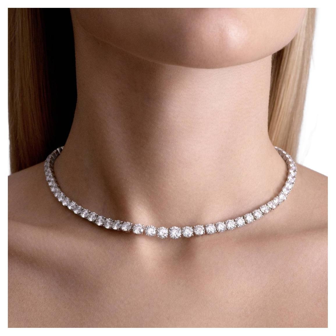 20 Carat Natural Diamond Full Tennis Necklace For Sale