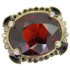 MAIKO NAGAYAMA 20 Carat Natural Garnet with Diamond Contemporary Cocktail Ring