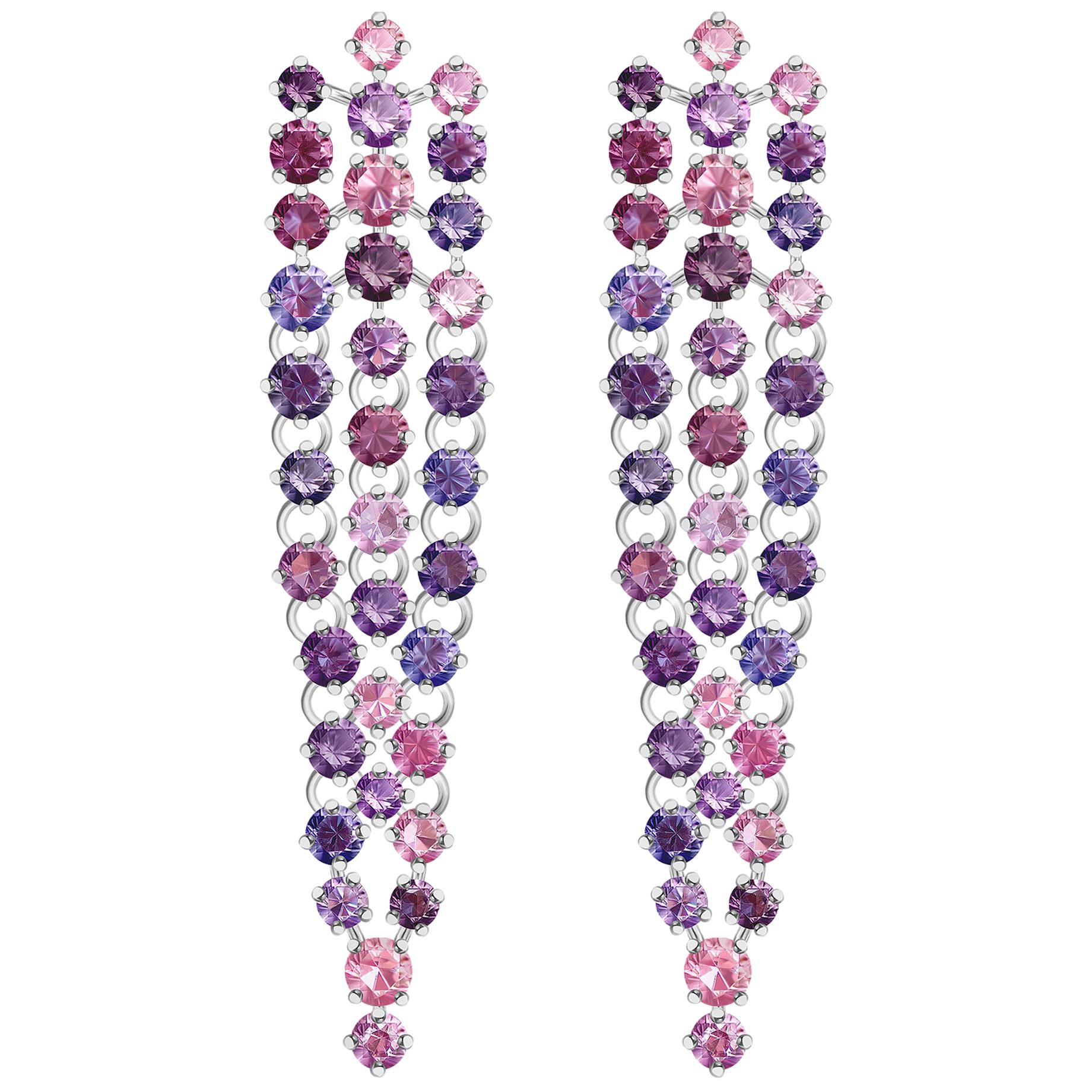 20 Carat Natural Lilac Lavender Rose Blue Spinel 14 Karat White Gold Earrings