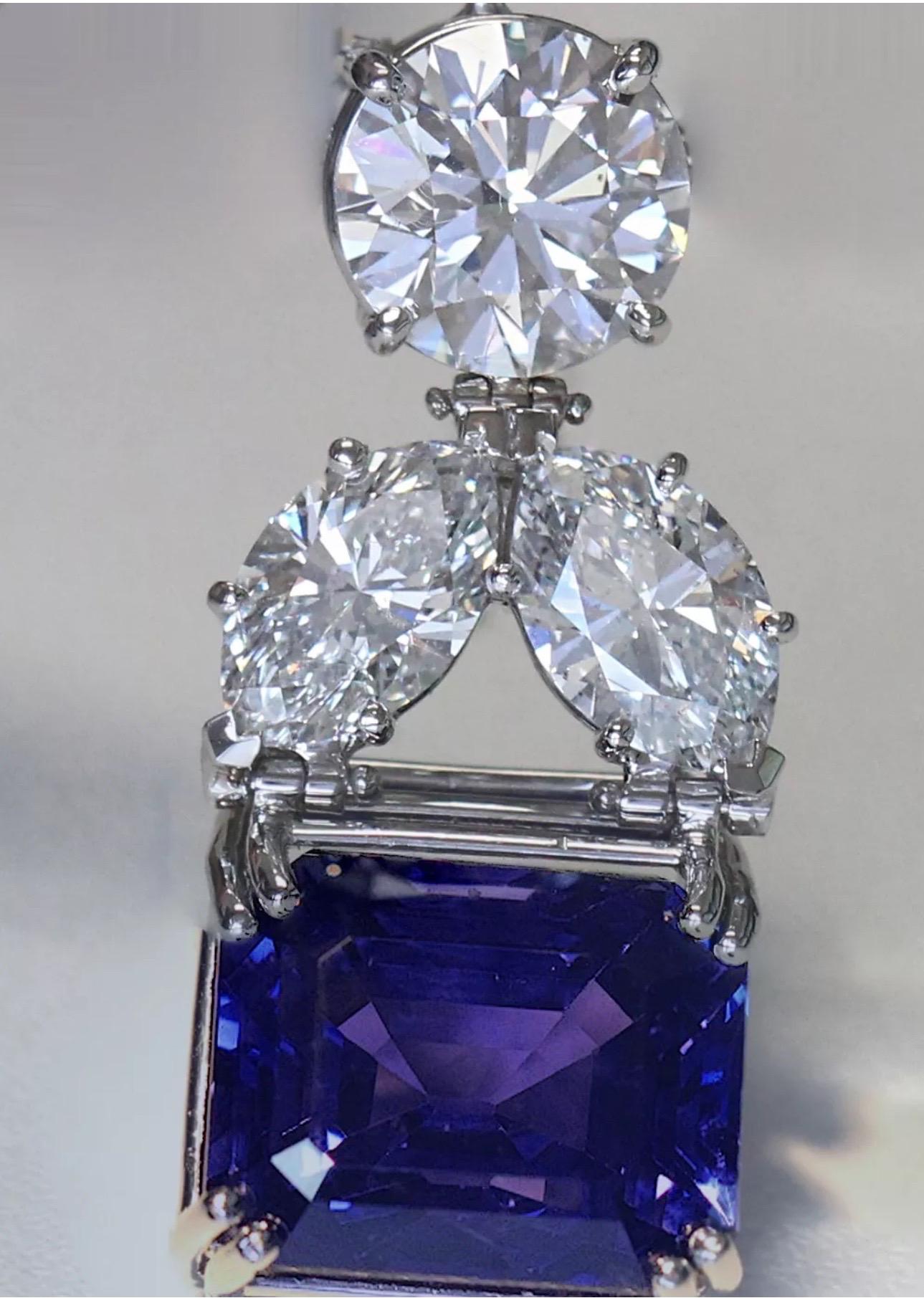 Modern 20 Carat Natural No Heat Ceylon Color Change Blue Sapphire &Diamond Pendant AGL For Sale