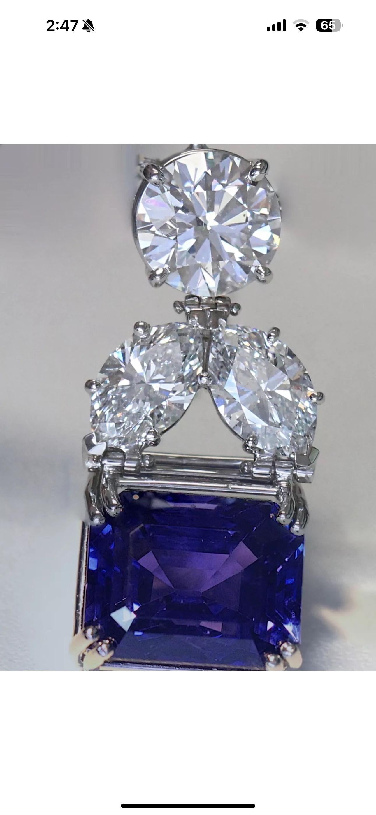 Emerald Cut 20 Carat Natural No Heat Ceylon Color Change Blue Sapphire &Diamond Pendant AGL For Sale