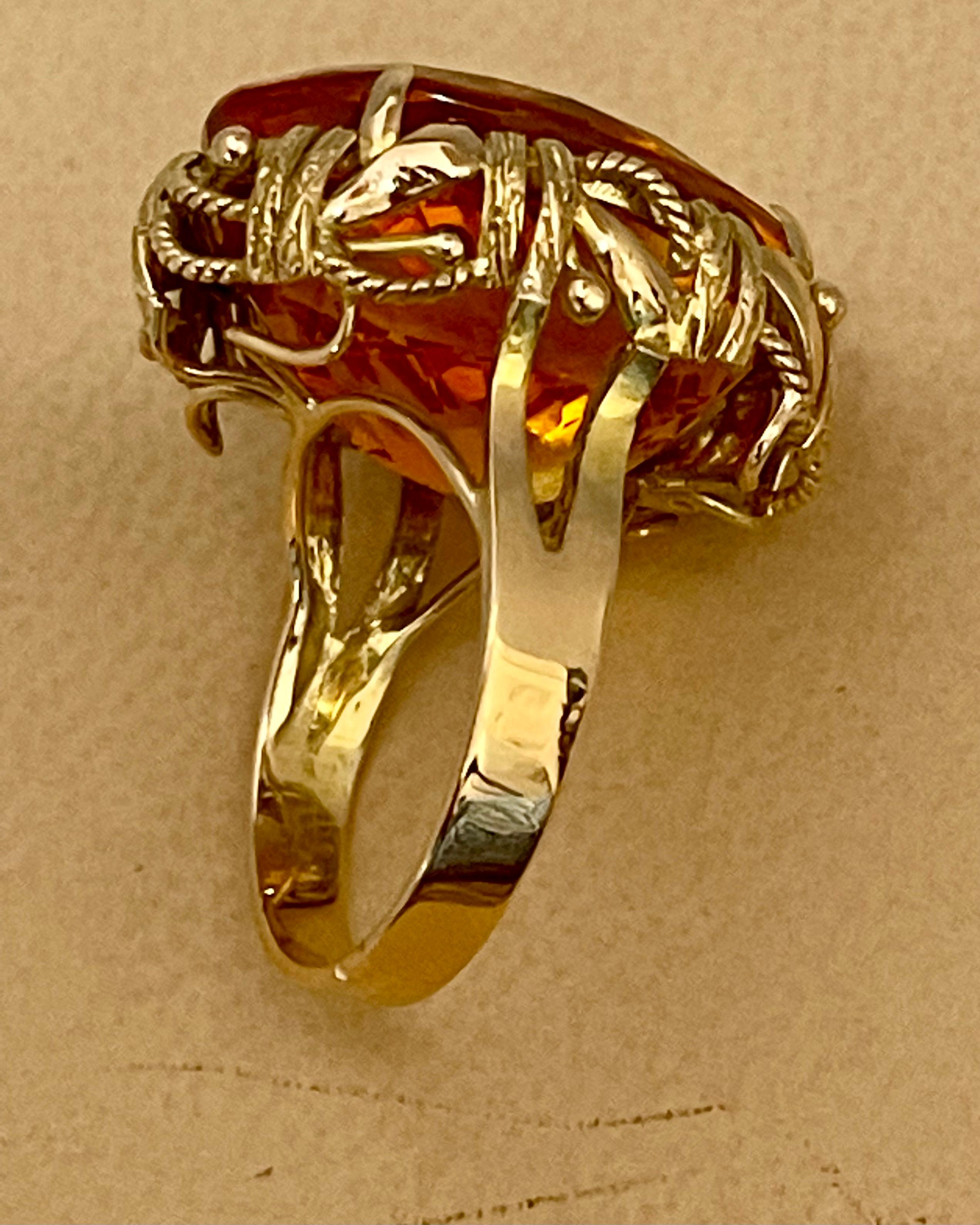 Bague cocktail en or jaune 14 carats avec citrine ovale naturelle de 20 carats, ancienne propriété en vente 4