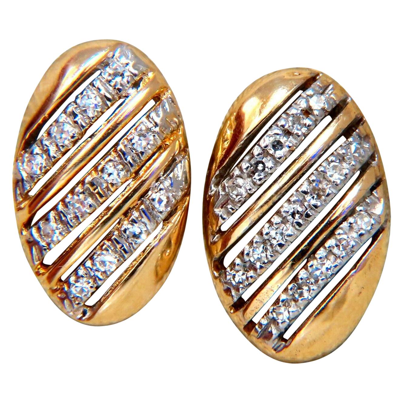 .20 Carat Natural Round Diamonds Oval Striped Earrings 14 Karat For Sale