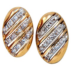 .20 Carat Natural Round Diamonds Oval Striped Earrings 14 Karat