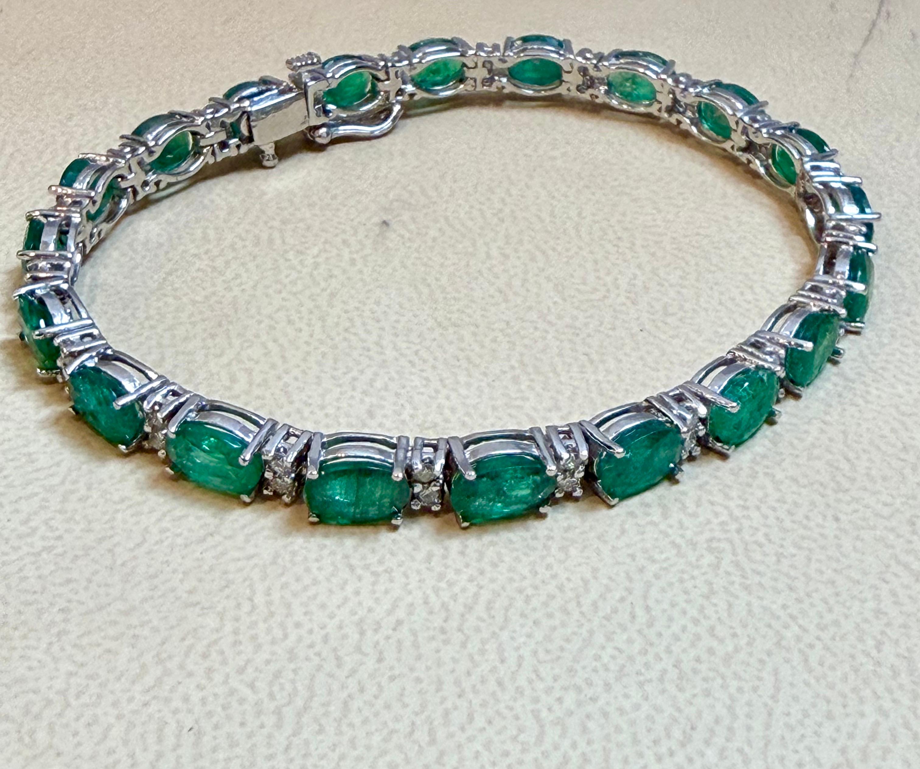 Esmeralda natural de Zambia de 20 quilates y diamante de 1,2 ct Pulsera de tenis Oro de 14 quilates en venta 7