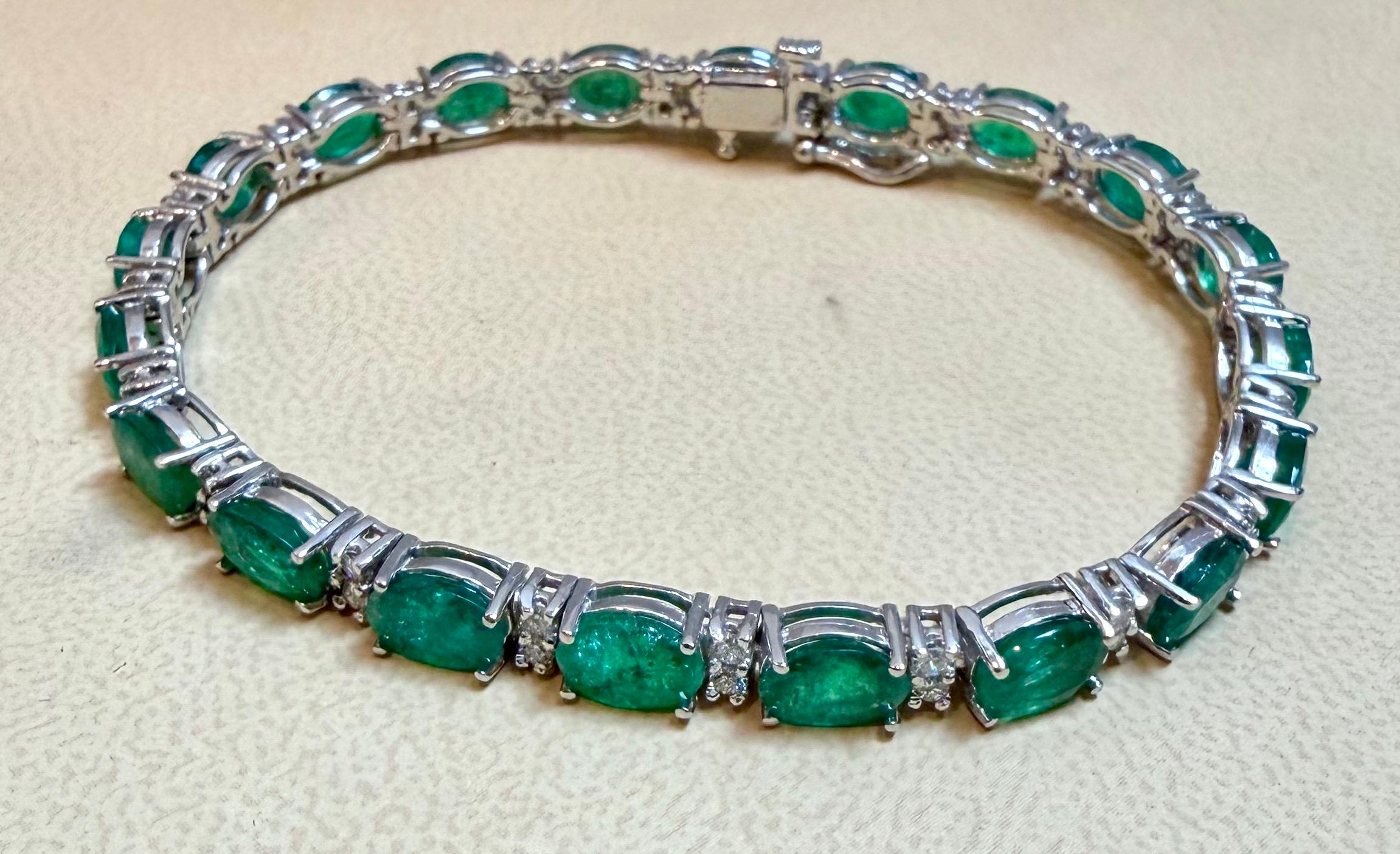 Esmeralda natural de Zambia de 20 quilates y diamante de 1,2 ct Pulsera de tenis Oro de 14 quilates en venta 8
