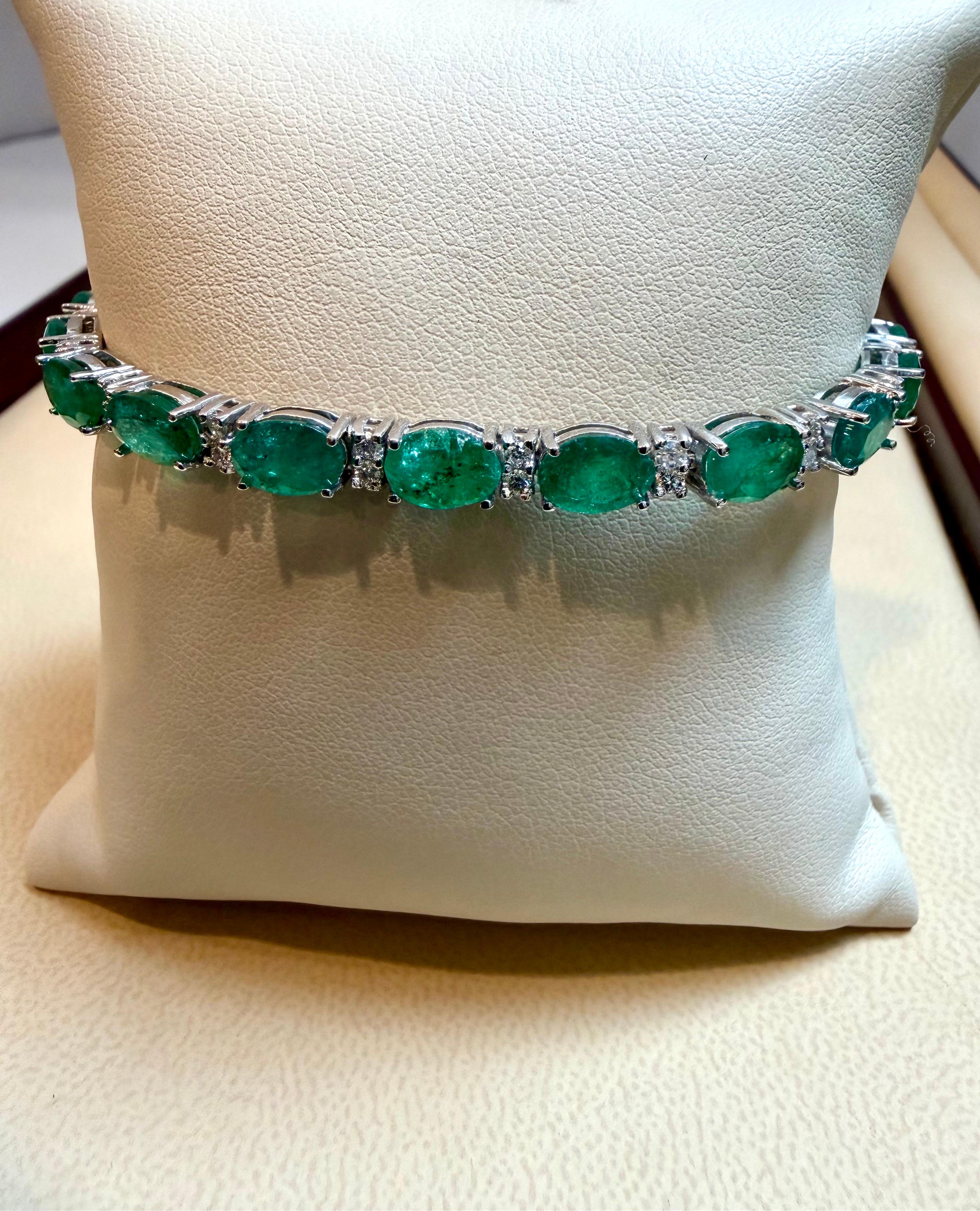 Esmeralda natural de Zambia de 20 quilates y diamante de 1,2 ct Pulsera de tenis Oro de 14 quilates en venta 9