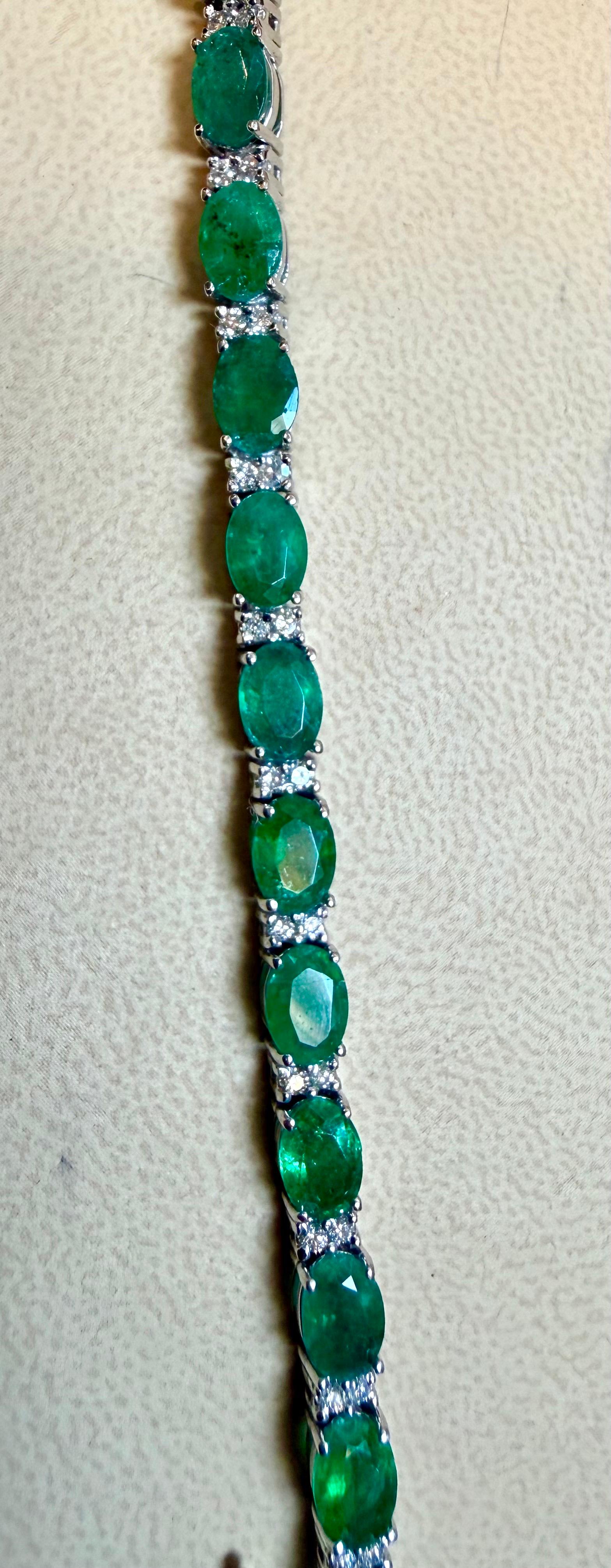 Esmeralda natural de Zambia de 20 quilates y diamante de 1,2 ct Pulsera de tenis Oro de 14 quilates en venta 10