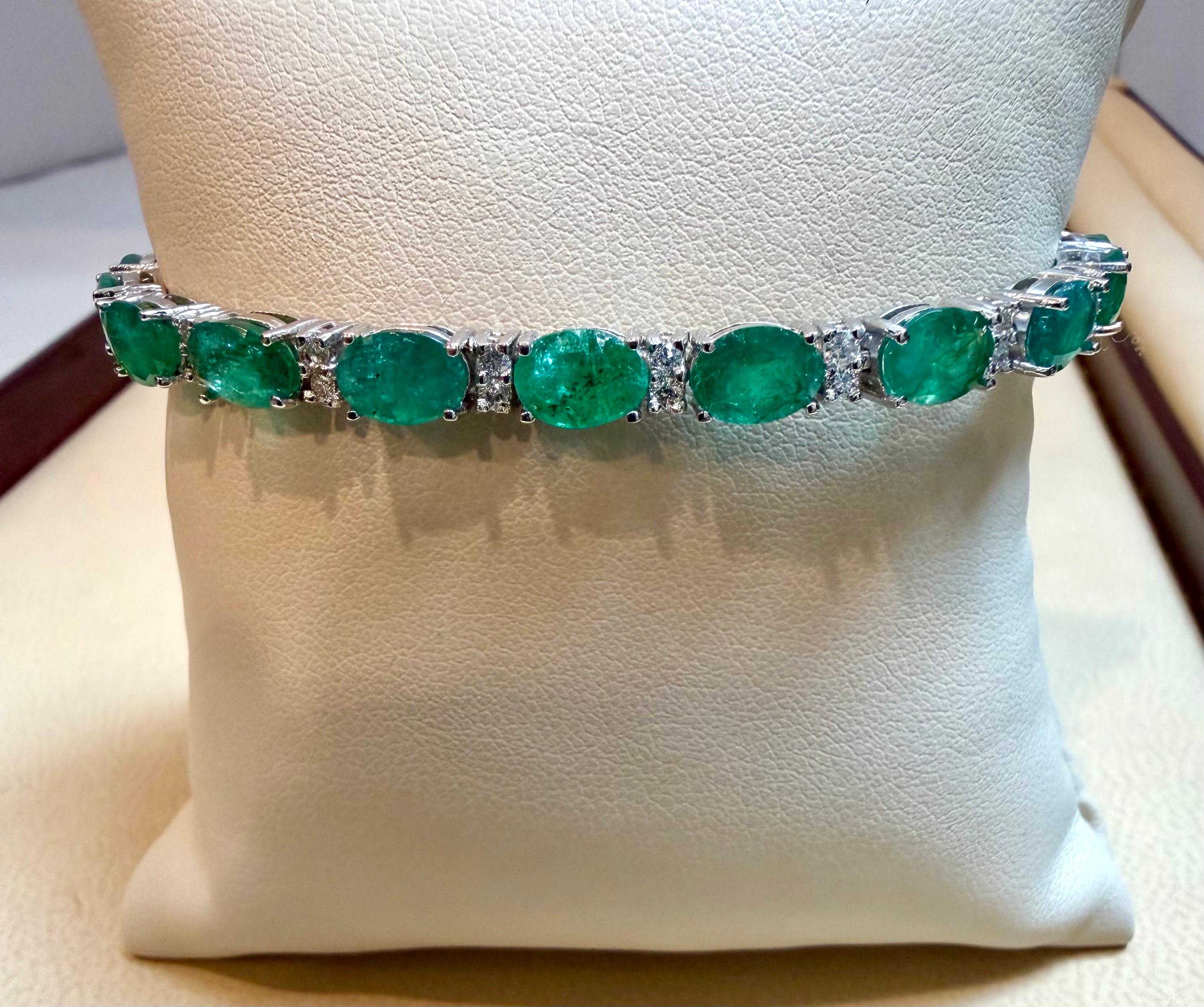 Esmeralda natural de Zambia de 20 quilates y diamante de 1,2 ct Pulsera de tenis Oro de 14 quilates en venta 12