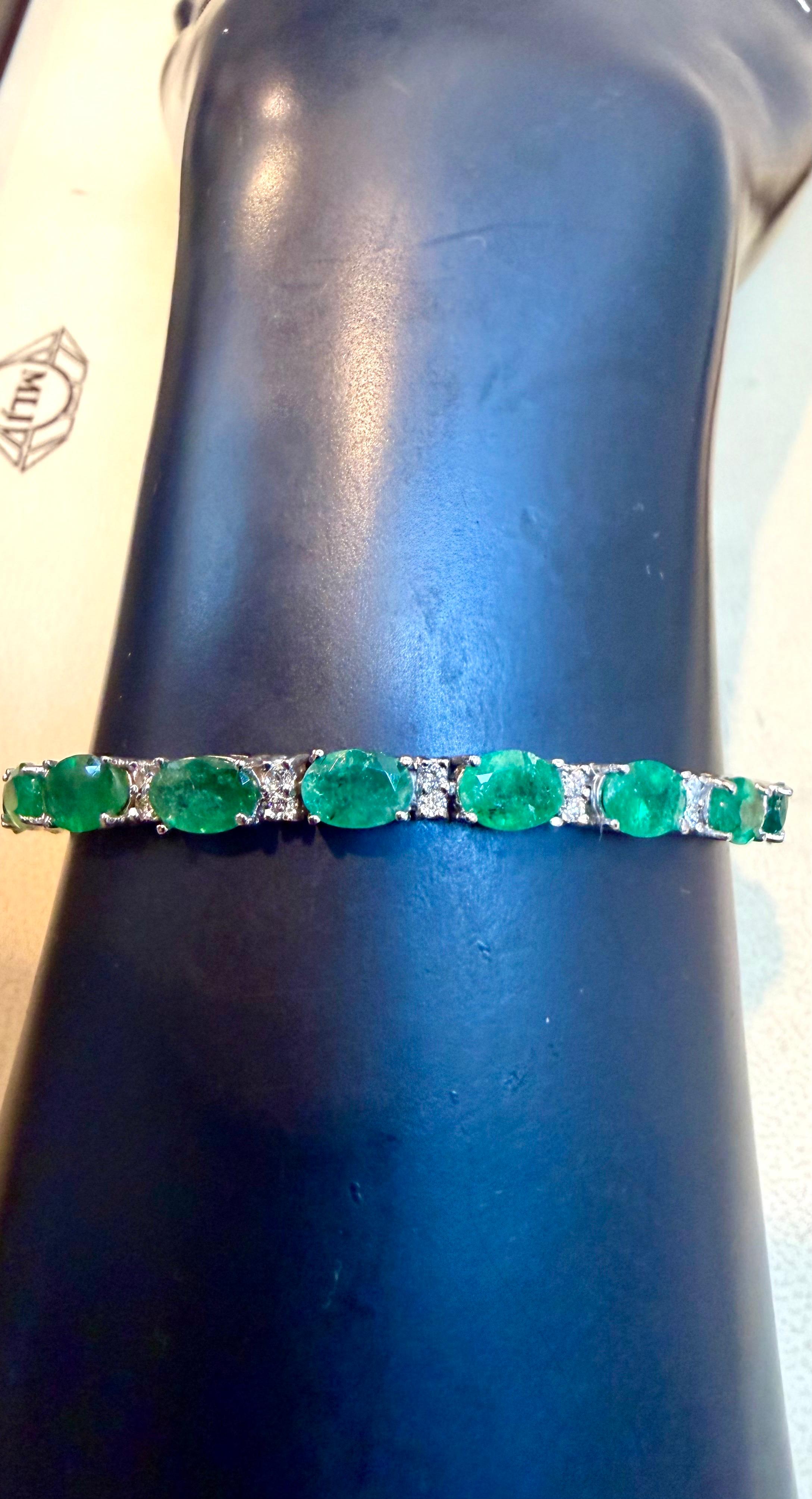 Esmeralda natural de Zambia de 20 quilates y diamante de 1,2 ct Pulsera de tenis Oro de 14 quilates en venta 13