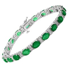 20 Carat Natural Zambian Emerald & 1.2ct Diamond Tennis Bracelet 14 Karat Gold