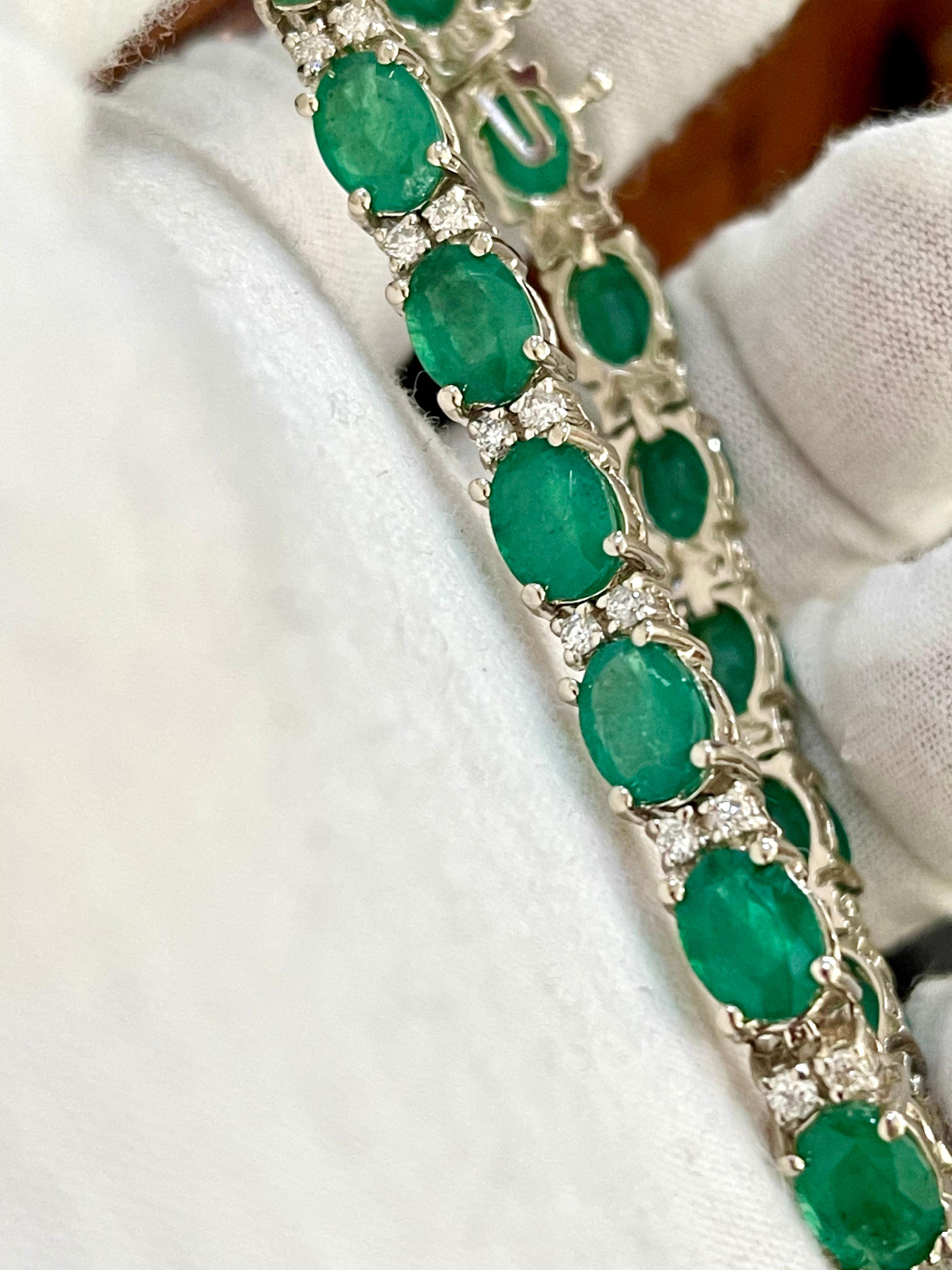 20 Carat Natural Zambian Emerald & 1.6 Ct Diamond Tennis Bracelet 14 Karat Gold 6