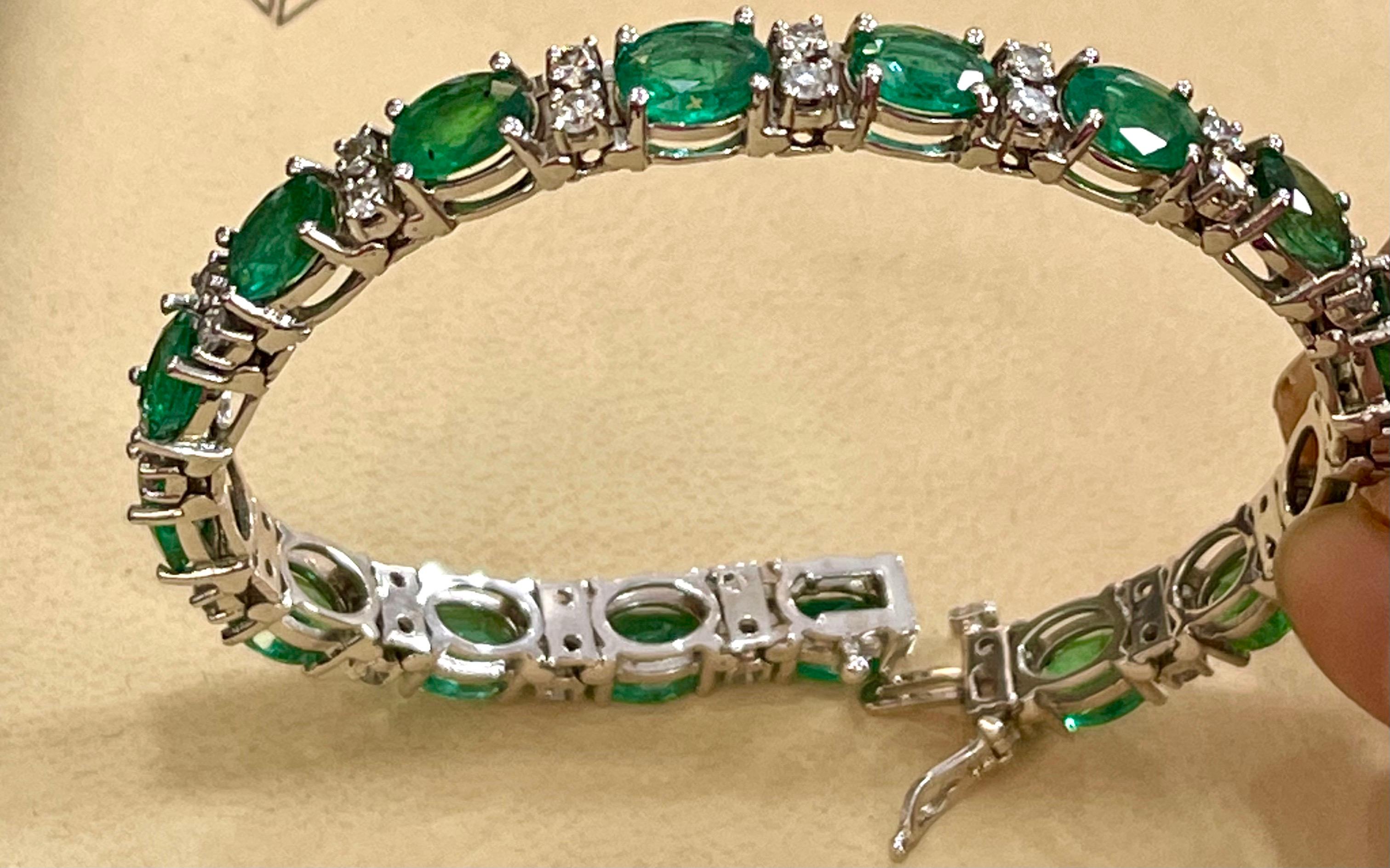 20 Carat Natural Zambian Emerald & 1.6 Ct Diamond Tennis Bracelet 14 Karat Gold 3