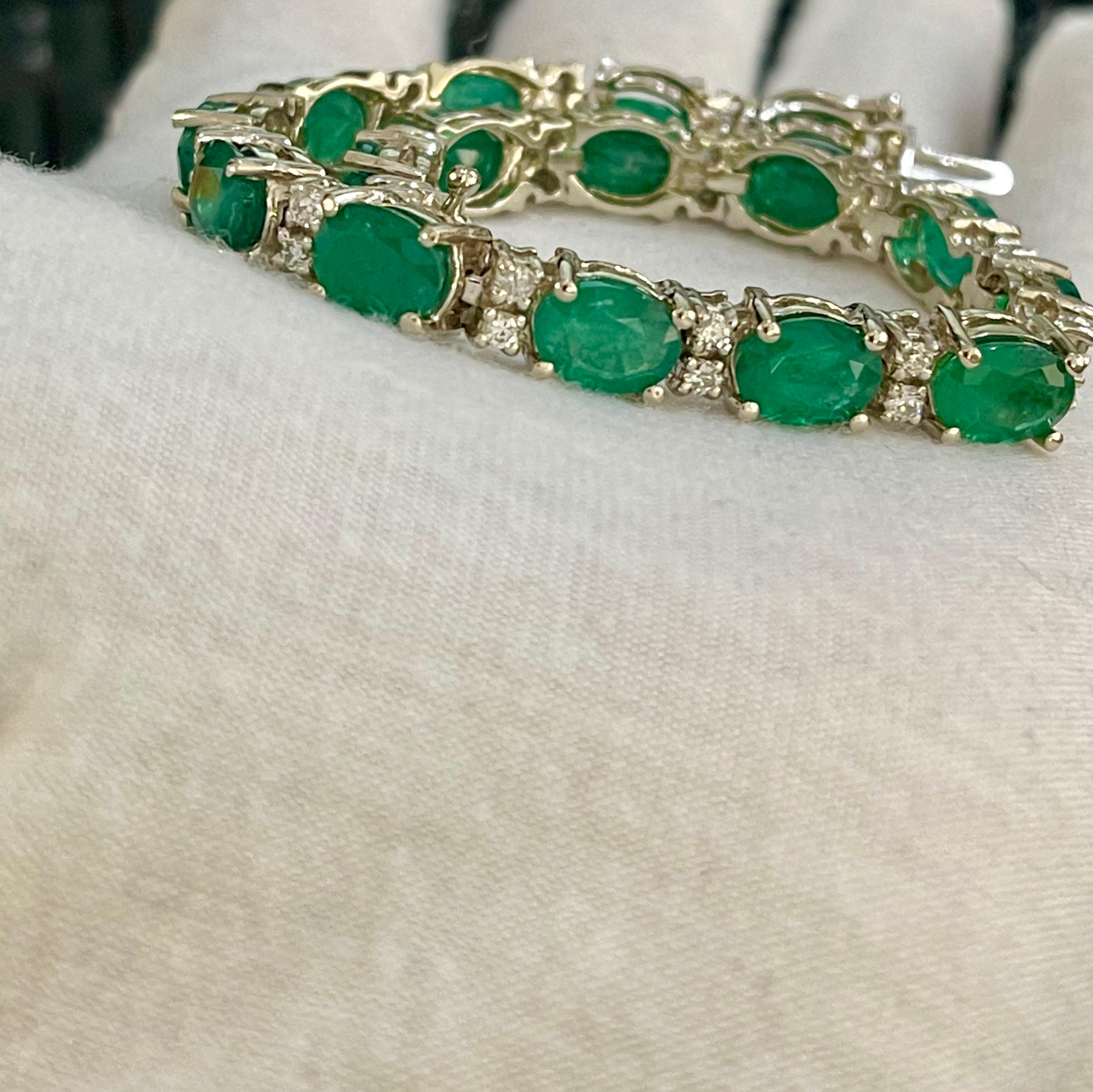 20 Carat Natural Zambian Emerald & 1.6 Ct Diamond Tennis Bracelet 14 Karat Gold 4