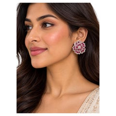 20 carat No Heat Burmese Ruby Diamond floral Stud Earrings 18k Gold