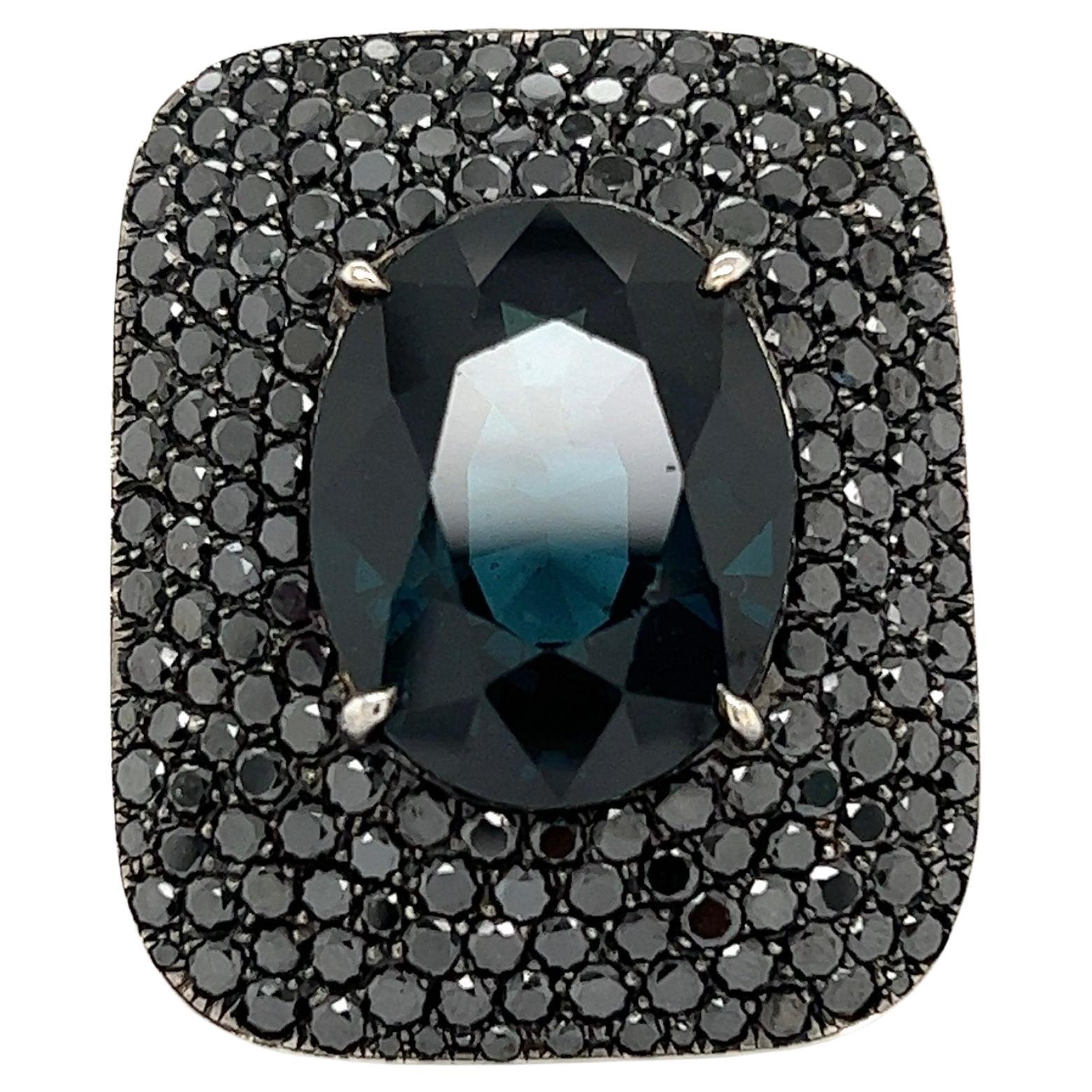 20 Carat No Heat Spinel Gia and Black Diamond Paolo Costagli Gold Cocktail Ring For Sale