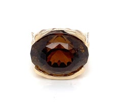 20 Carat Oval Cut Dravite Tourmaline and 14K Yellow Gold 1990s Cocktail Ring