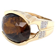 20 Carat Oval Cut Dravite Tourmaline and 14K Yellow Gold 1990s Cocktail Ring