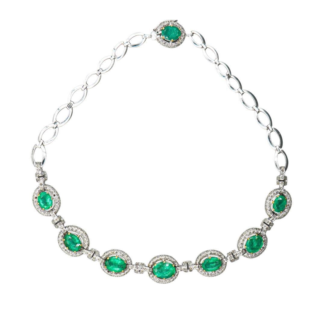 20 Karat Ovalschliff Smaragd & Rosenschliff Diamant Statement 18k Halskette im Angebot 5