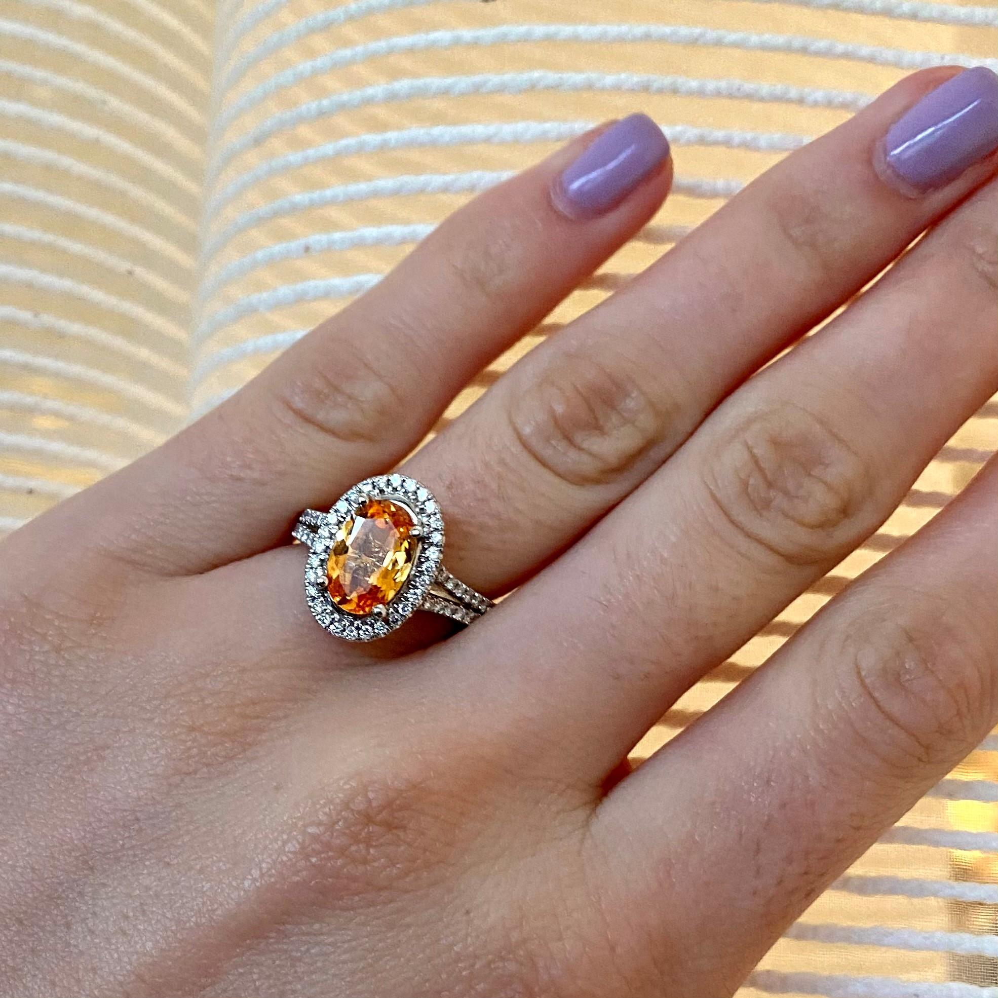 2.0 Carat Orange Sapphire and Diamond Ring  In New Condition For Sale In Rochester, NY