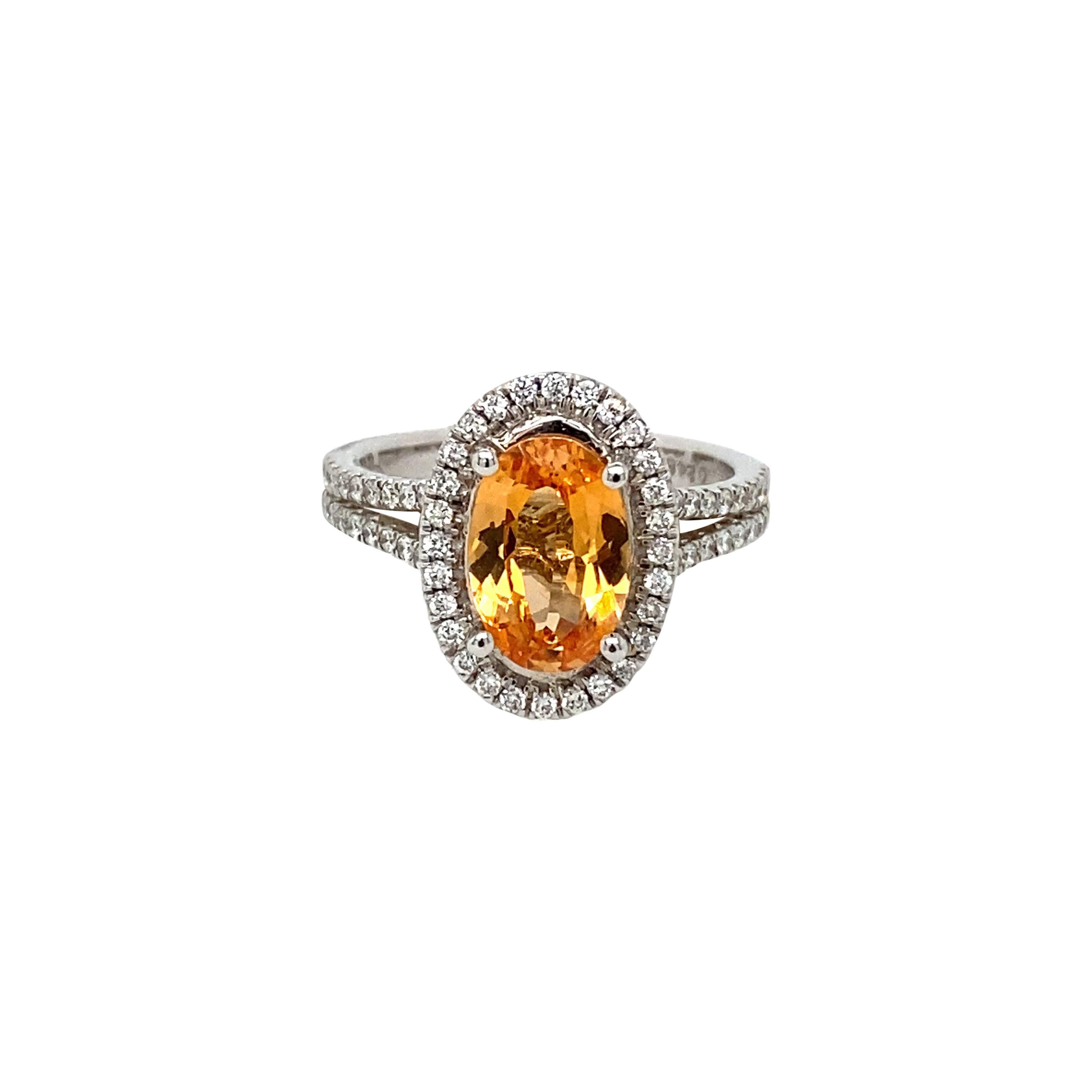 2.0 Carat Orange Sapphire and Diamond Ring  For Sale