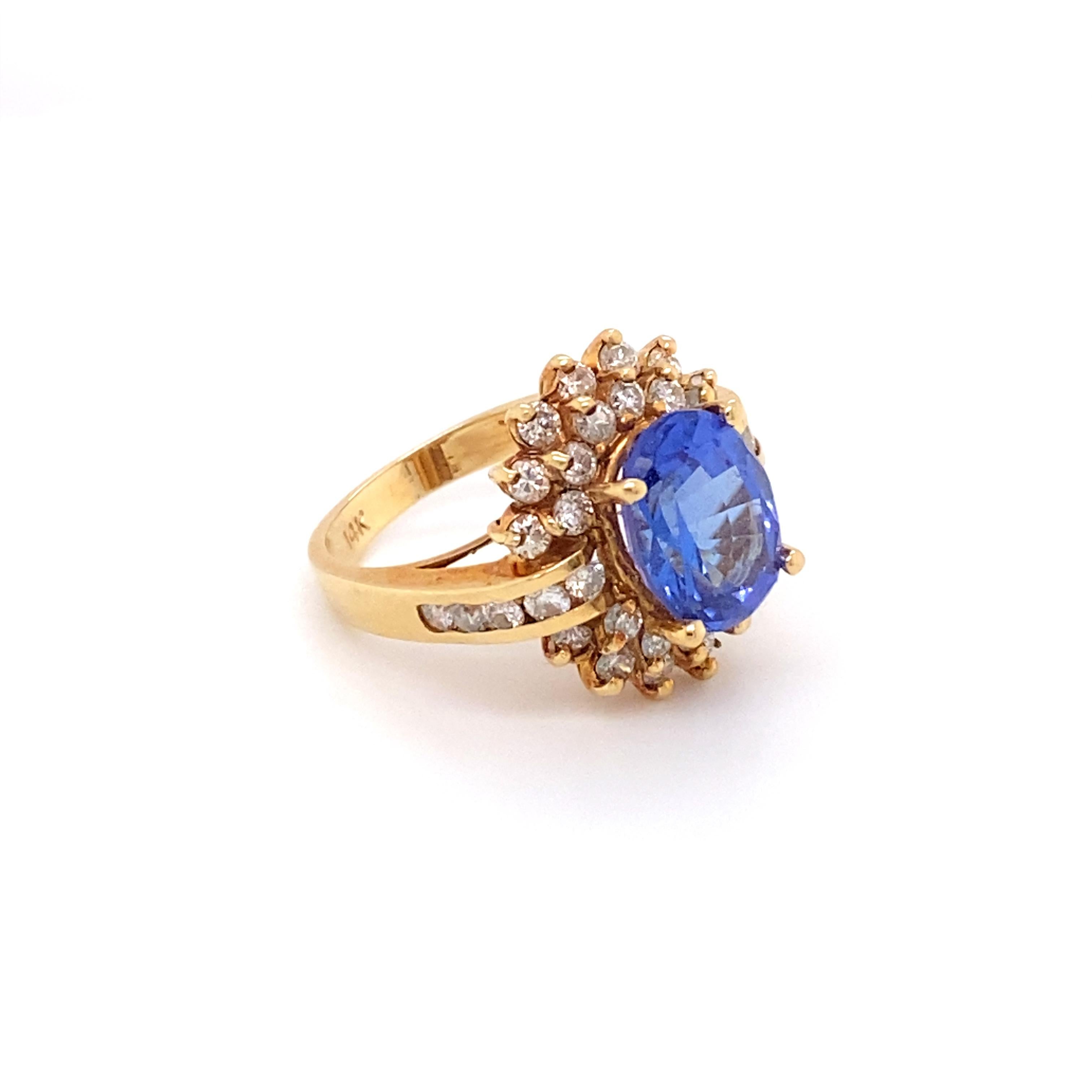 Metal Type: 14K yellow gold
Weight: 6.1 grams
Size: 4.75

Diamond Details:
Carat: .50 carat total weight
Color: G
Clarity: VS
Cut: Round

Sapphire:
Carat: 2 Carat Total
Cut: Oval
Color: Blue