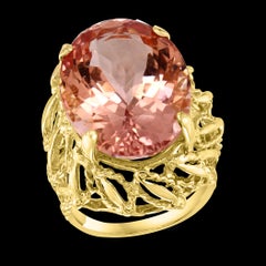 20 Carat Oval Shape Morganite Cocktail Ring 14 Karat Yellow Gold Estate