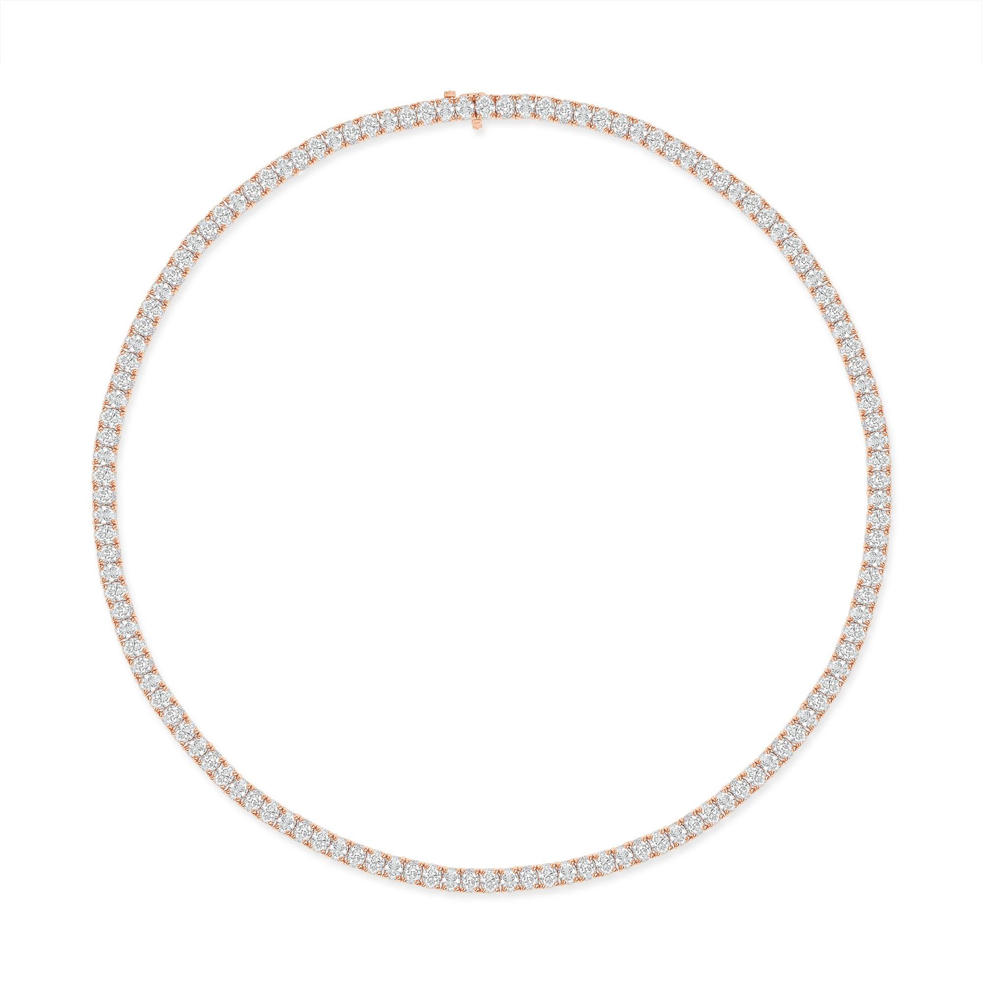 Oval Cut 20ct Oval Tennis Necklace, Natural Diamonds (F-G, VS-SI1) in 16 Inches 18k Gold For Sale
