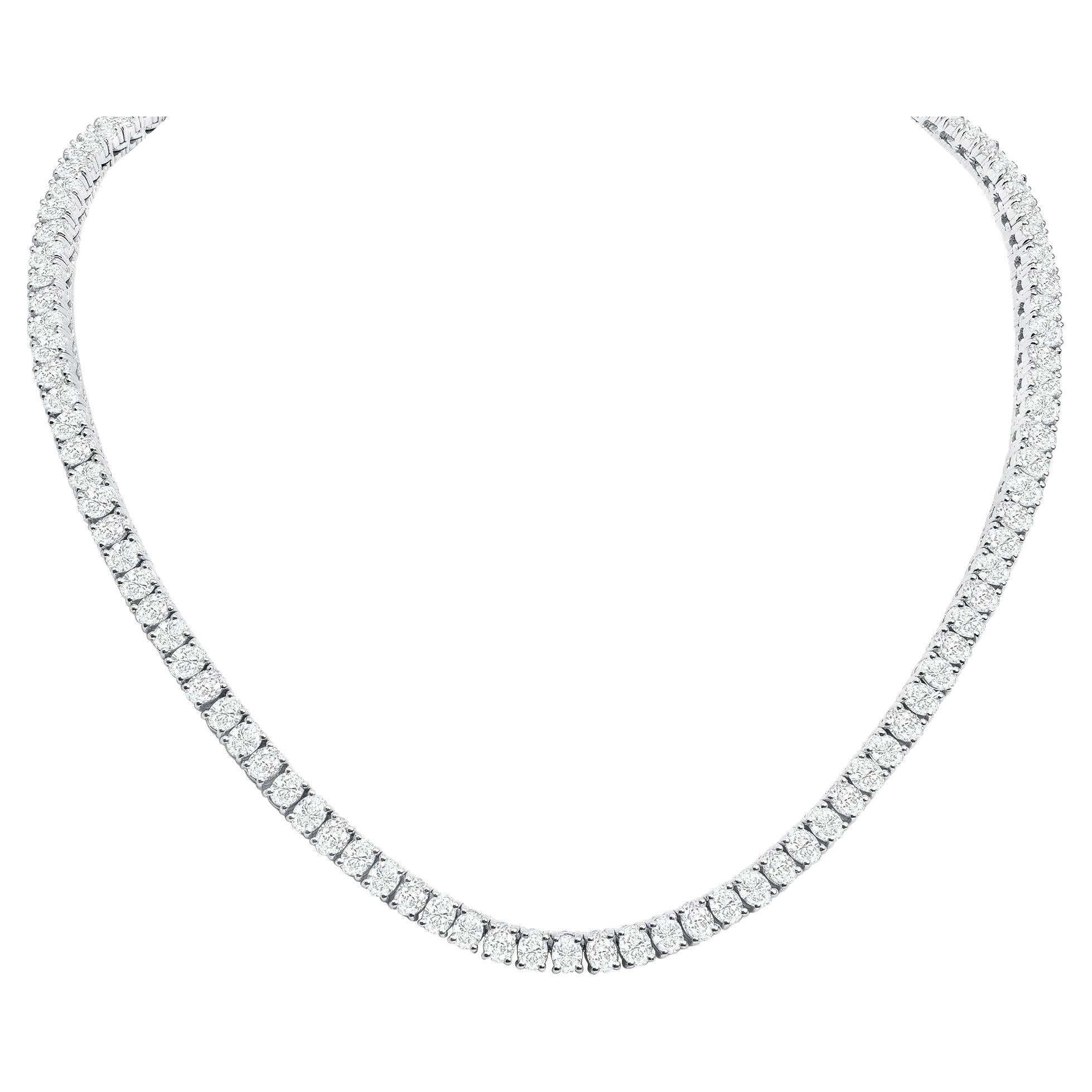 20ct Oval Tennis Necklace, Natural Diamonds (F-G, VS-SI1) in 16 Inches 18k Gold For Sale