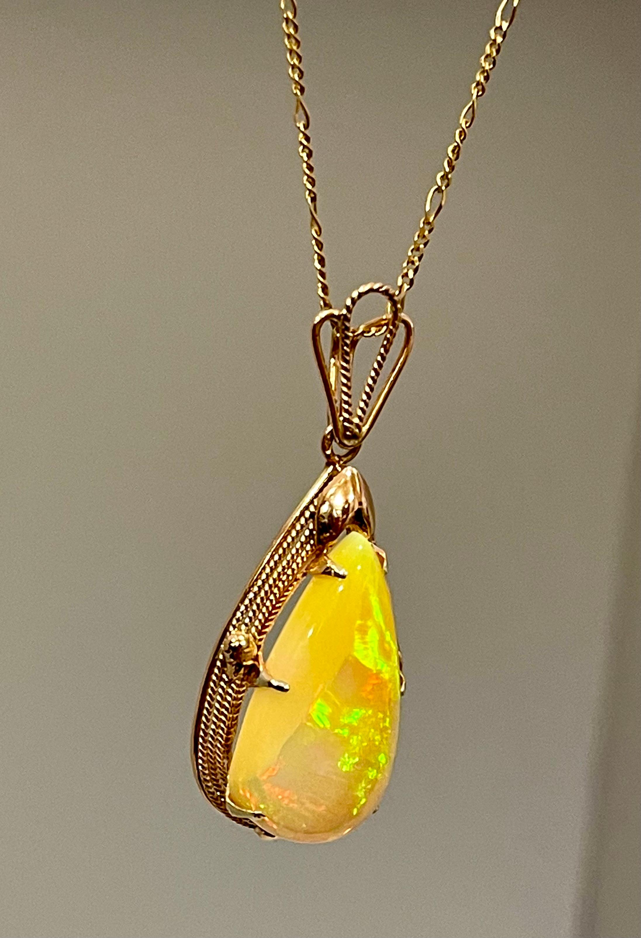 20 Carat Pear Ethiopian Opal  Pendant / Necklace 18 Karat Yellow Gold Estate For Sale 3