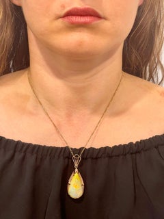 18 Carat Pear Ethiopian Opal  Pendant / Necklace 14 Karat Yellow Gold Estate