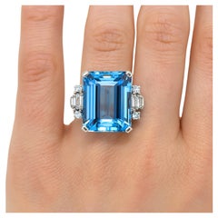20 Carat Princess Cut Aquamarine and Diamond Cocktail Ring