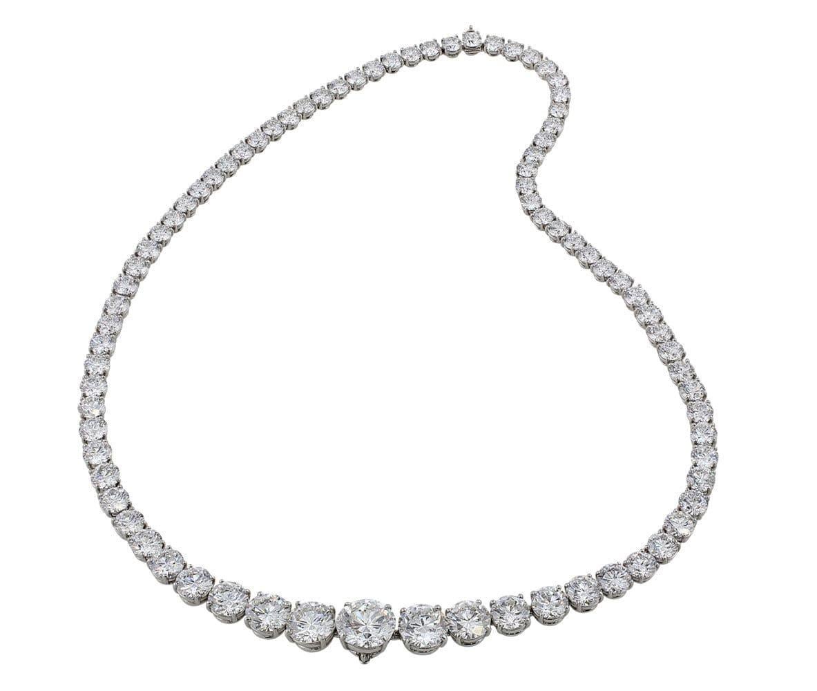 Modern 20 Carat Riviera Round Brilliant Cut Necklace 18 Carats White Gold For Sale