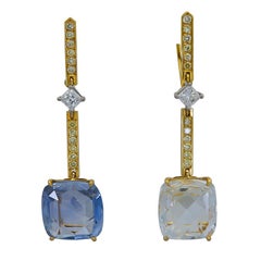 20 Carat Rose Cut Sapphire and Yellow Diamond Dangle Earrings