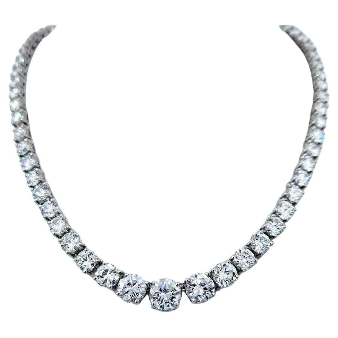 An exquisite 20 carat round brilliant cut diamond tennis riviera tennis necklace
