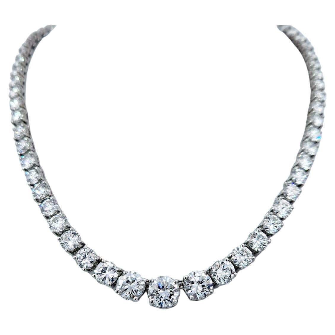 20 Carat Round Brilliant Cut Diamond Riviera Tennis Necklace For Sale