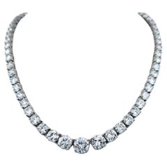 Riviera-Tennis-Halskette mit 20 Karat rundem Diamanten im Brillantschliff