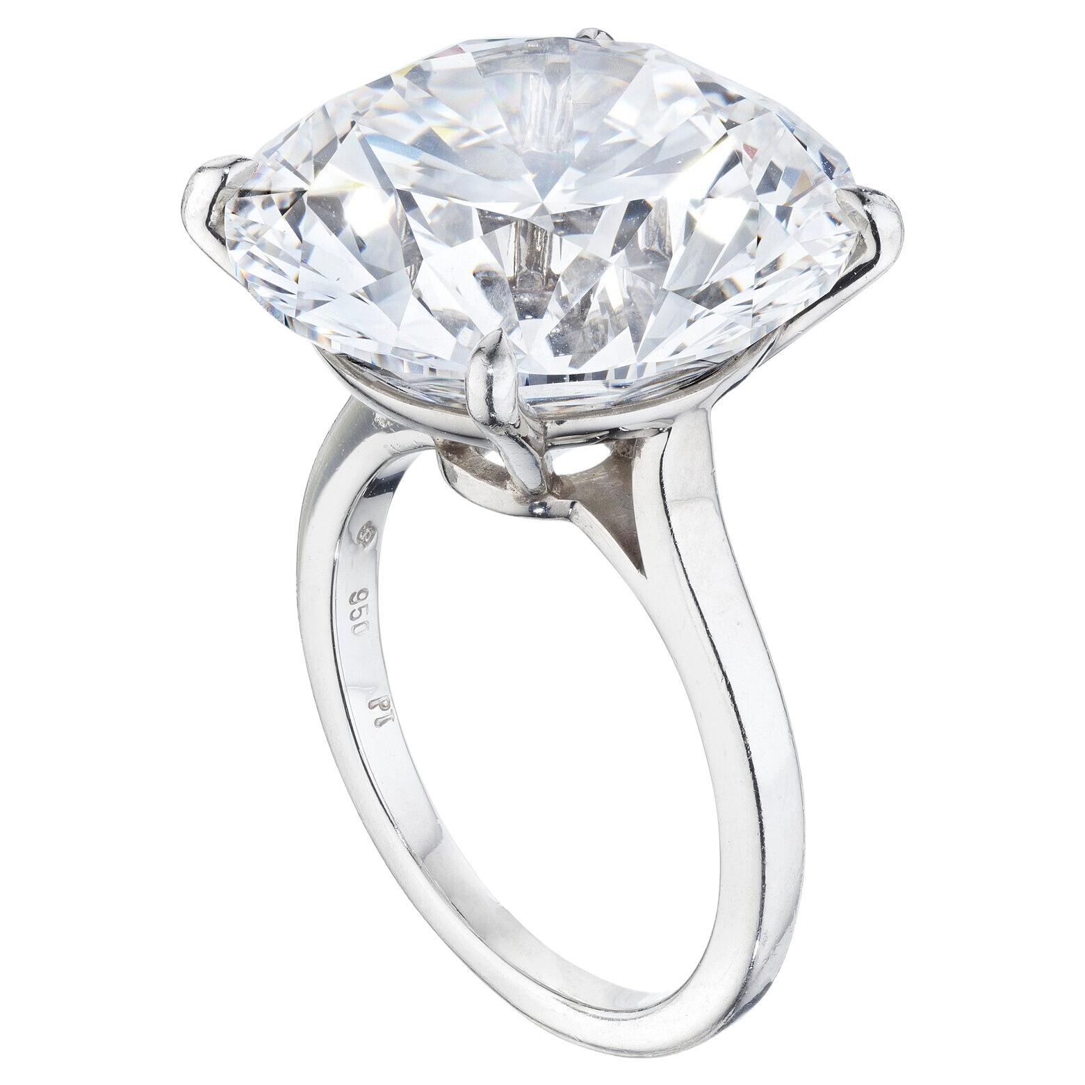 20 Carat Round Brilliant Statement Brilliant White / D color VVS Diamond Ring For Sale
