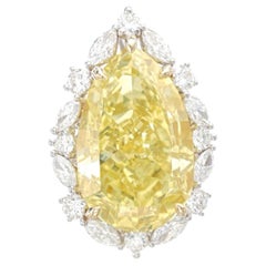 20 Carat Pear Brilliant Statement Fancy Yellow 14K White Gold Diamond Ring