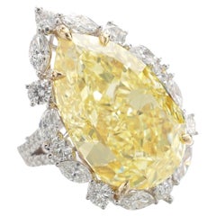 20 Carat Pear Brilliant Statement Fancy Yellow 14K White Gold Diamond Ring