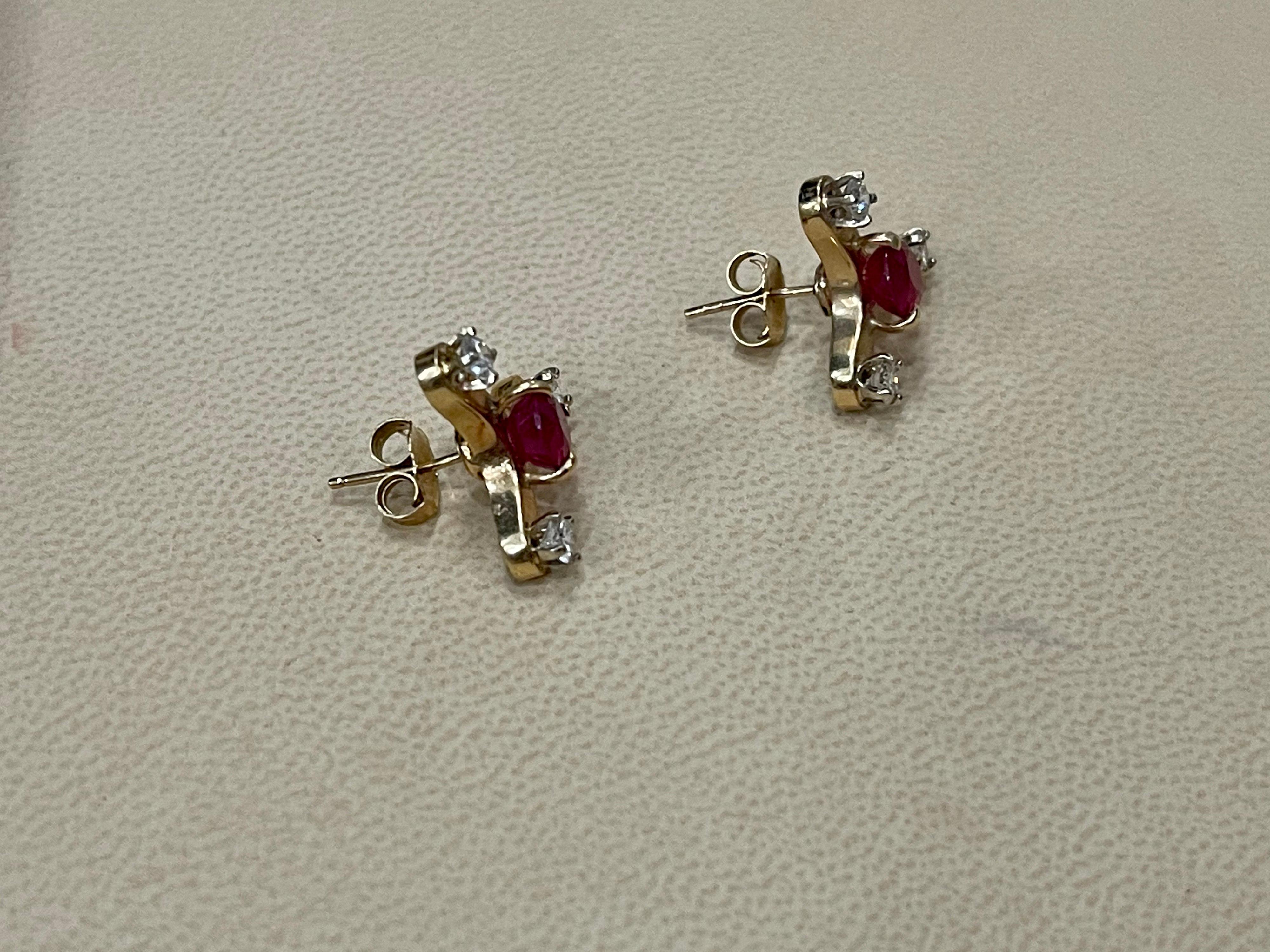 2.0 Carat Round Treated Ruby and Diamond Stud Post Earrings 14 Karat Yellow Gold For Sale 7