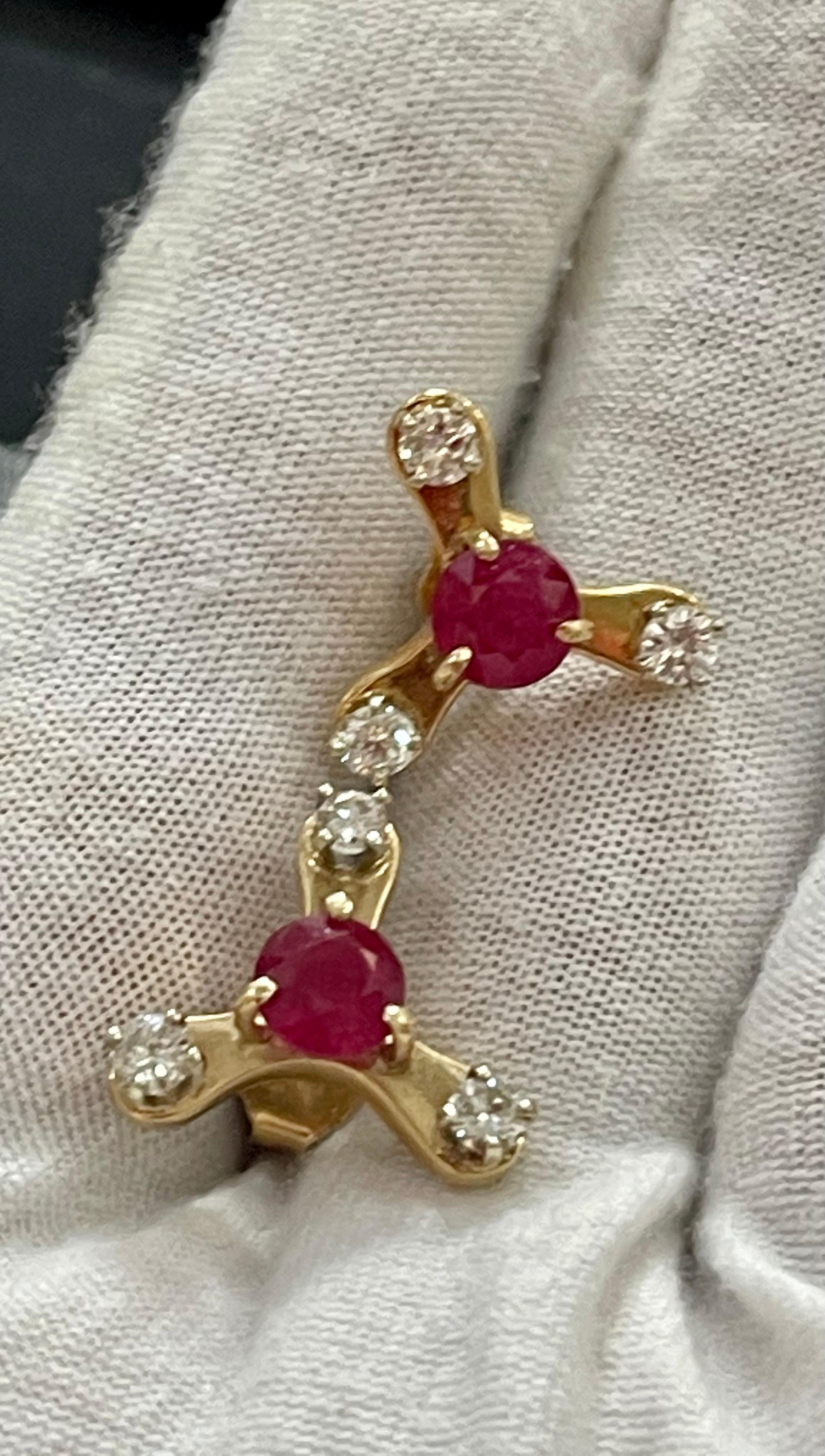 2.0 Carat Round Treated Ruby and Diamond Stud Post Earrings 14 Karat Yellow Gold For Sale 4