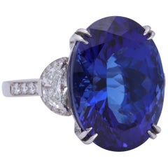 20 Carat Royal Blue Tanzanite and Diamond Ring