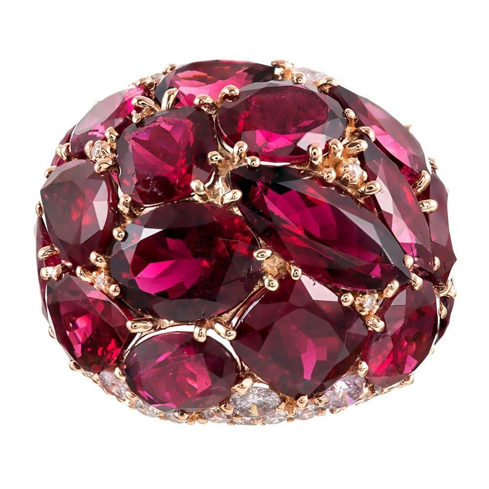 20 Carat Rubellite and Diamond Dome Ring For Sale