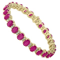 20 Carat Ruby 1.25 Carat Diamond Affordable Tennis Bracelet 18 Karat Gold New