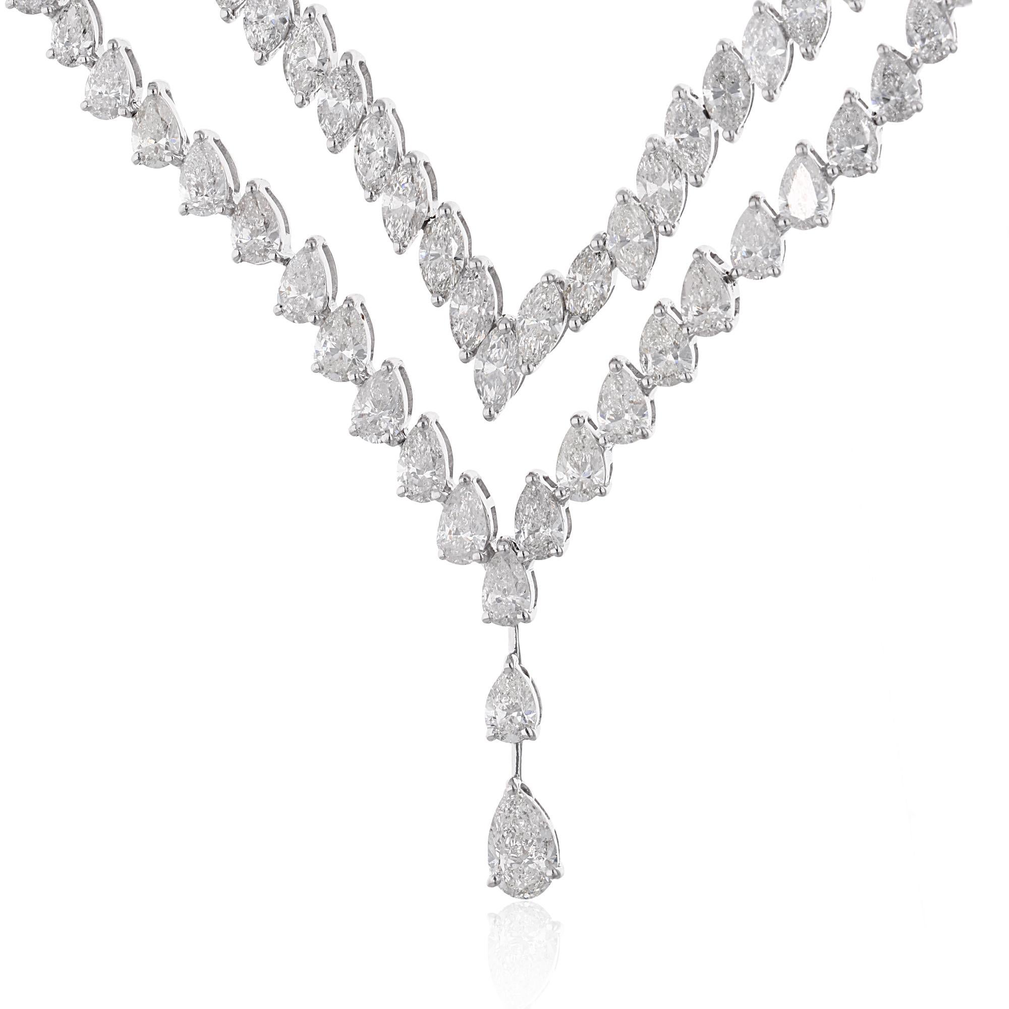 This diamond necklace is a true statement piece, embodying luxury and extravagance. Whether worn for a special occasion or to elevate everyday attire, it is guaranteed to command attention and admiration. Its versatility allows it to effortlessly