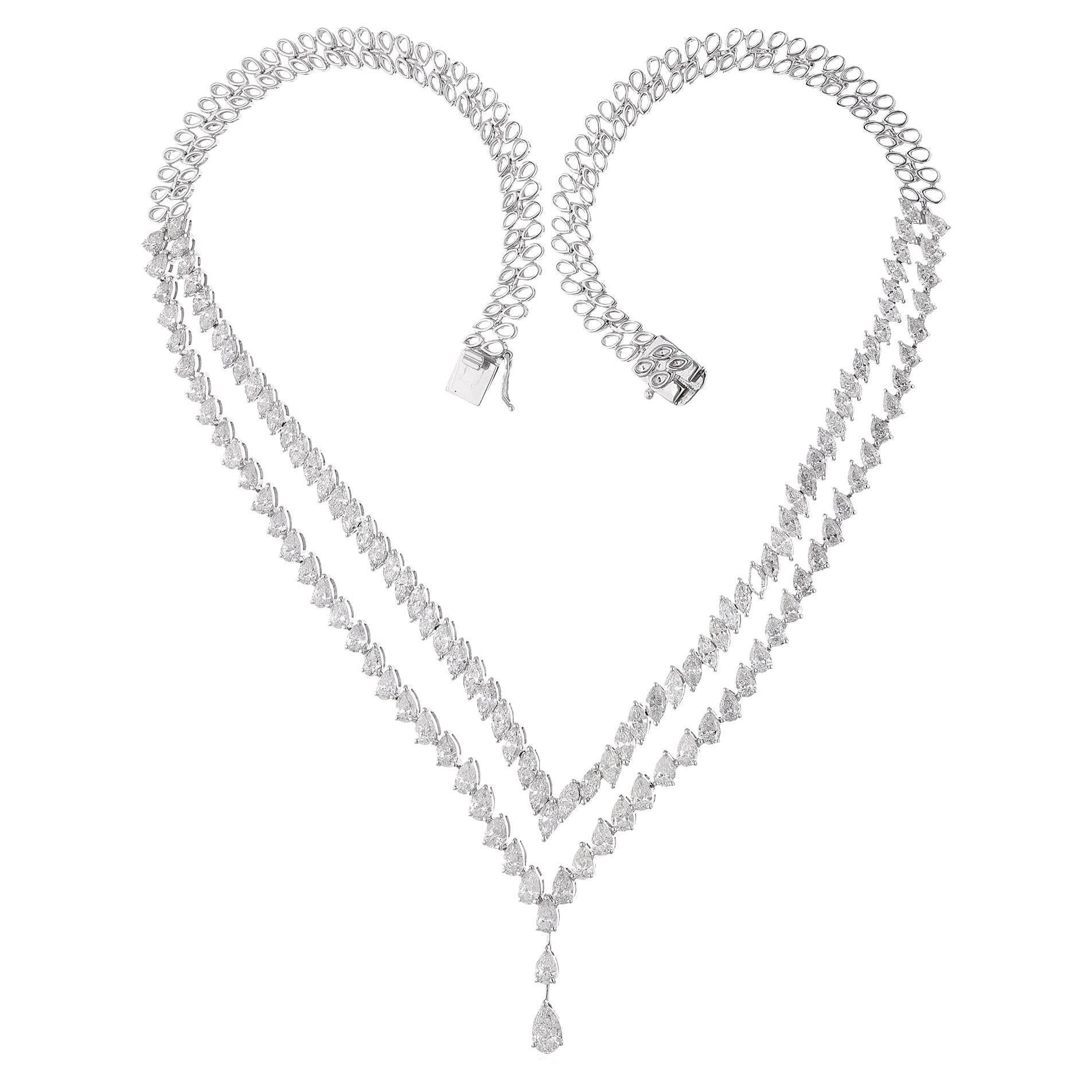 Donna 20 Carati SI Chiarezza HI Colore Collana di diamanti a pera marquise in oro bianco 14 carati in vendita