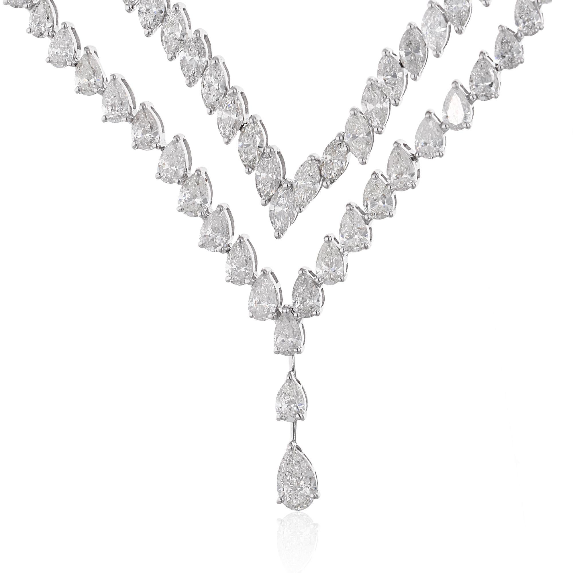 Experience the ultimate in luxury and elegance with this breathtaking 20 Carat Marquise Pear Diamond Necklace. Meticulously crafted in 18 Karat White Gold, this exquisite piece of fine jewelry is designed to captivate and leave a lasting