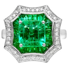 2.0 Carat Square Emerald Cut Baguette Diamond 14 Karat White Gold Cocktail Ring